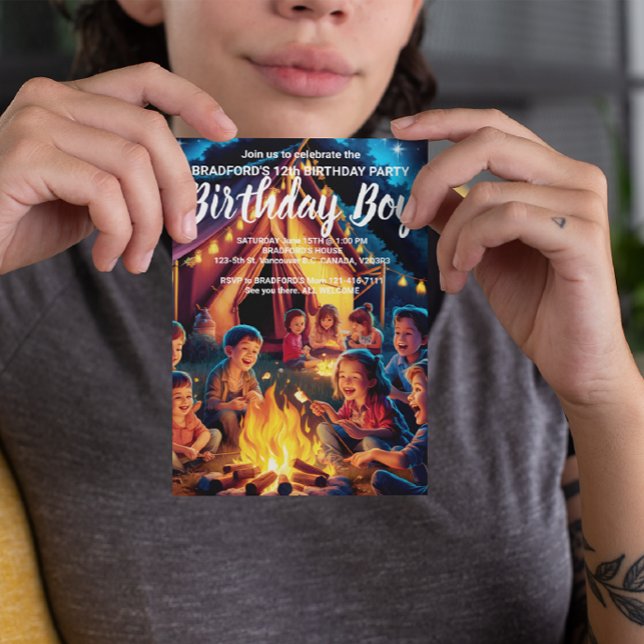 Children Gathered Around Campfire Birthday Invite Postcard (Creator Uploaded)