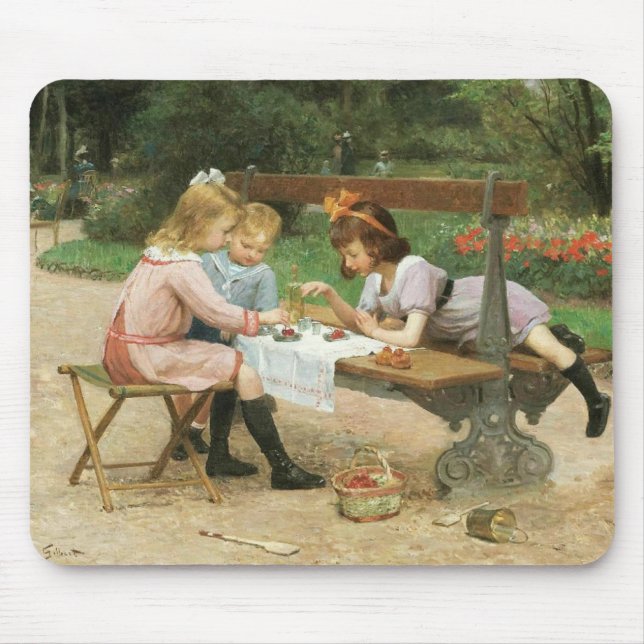 Children Having Afternoon Tea in the Park Mouse Pad (Front)