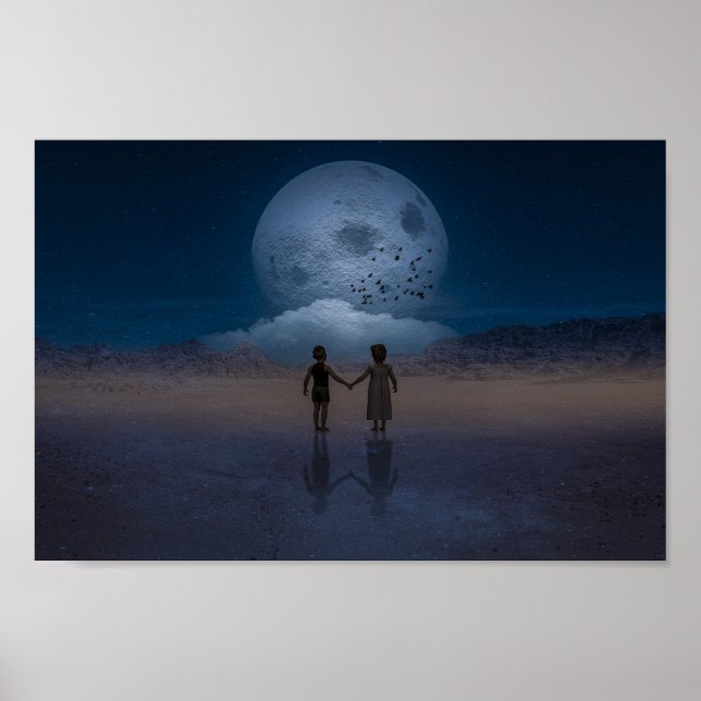 Children holding hands at the moon poster (Front)