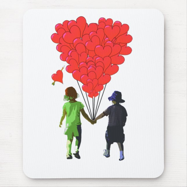 Children holding hands & heart shaped balloons mouse pad (Front)