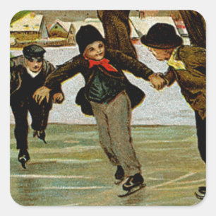 Children Iceskating Square Sticker