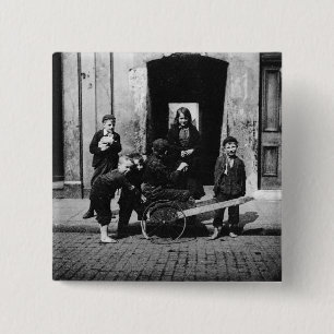Children in a London slum 15 Cm Square Badge