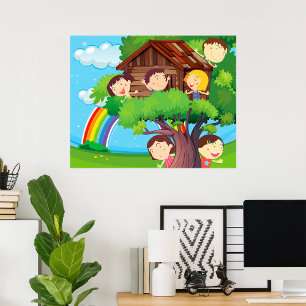 Children In A Treehouse Poster
