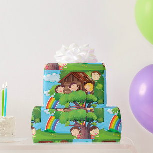 Children In A Treehouse Wrapping Paper