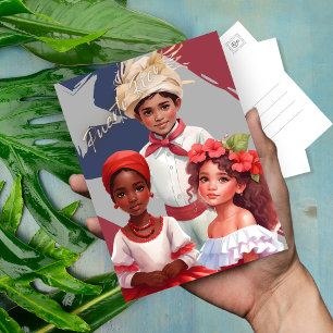 Children in traditional Puerto Rican clothes  Postcard
