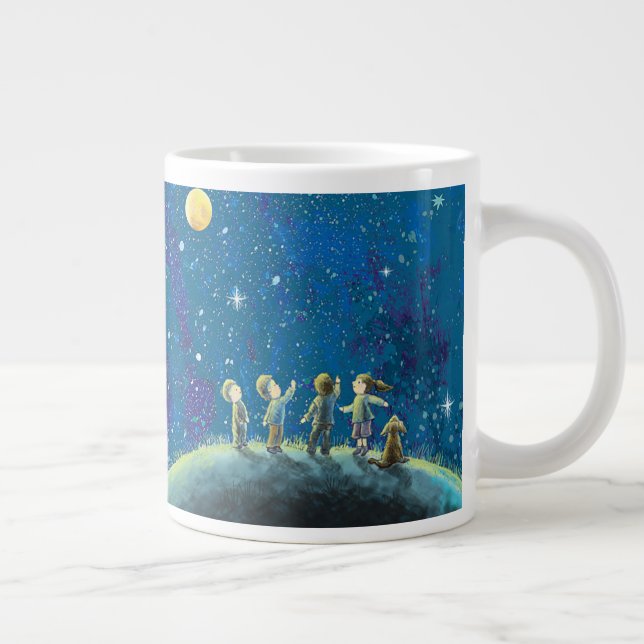 Children Looking At Night Sky Large Coffee Mug (Right)