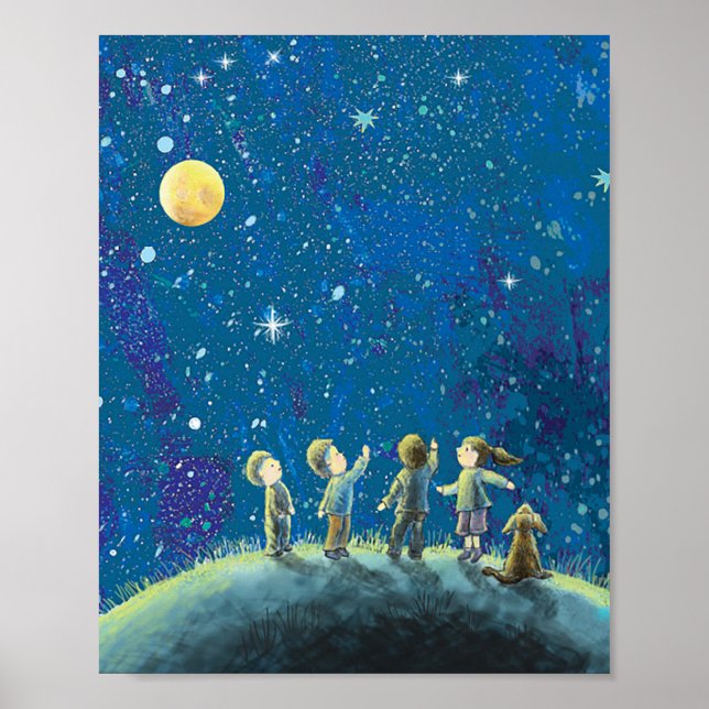 Children Looking At Night Sky  Poster (Front)
