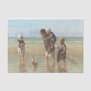 Children Ocean Seaside Boat Vintage Fine Art  Tissue Paper