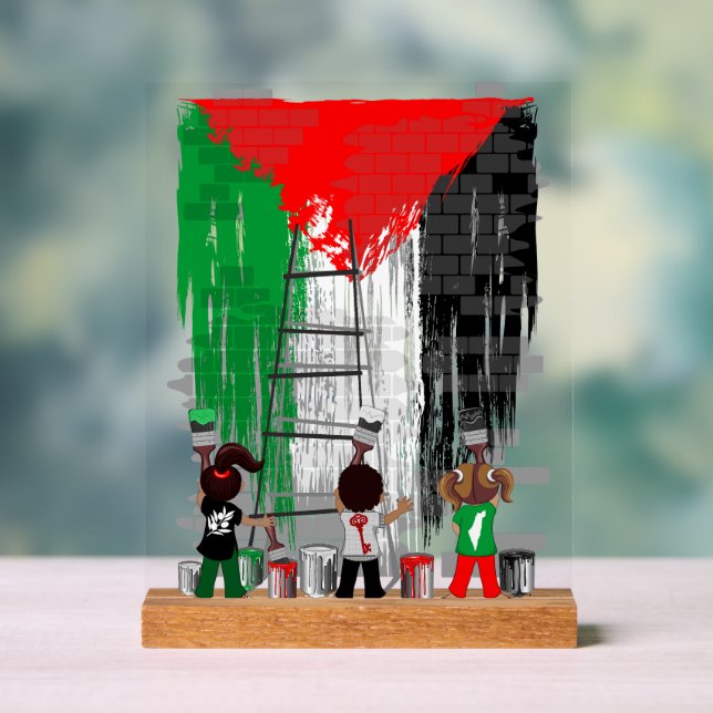 Children of Gaza Painting Palestine Flag  Acrylic Sign (Neutral)