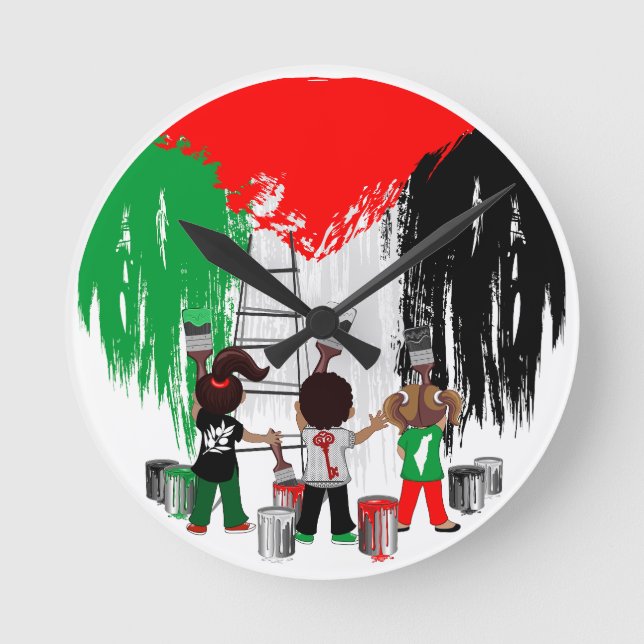 Children of Gaza Painting Palestine Flag  Round Clock (Front)