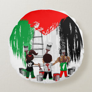Children of Gaza Painting Palestine Flag Round Cushion