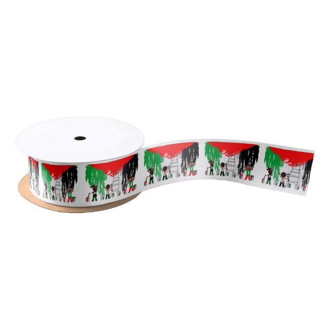 Children of Gaza Painting Palestine Flag  Satin Ribbon (Spool)