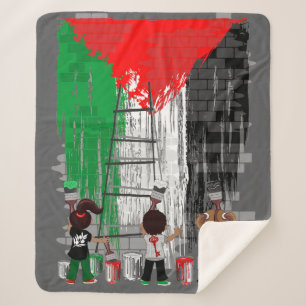 Children of Gaza Painting Palestine Flag Sherpa Blanket