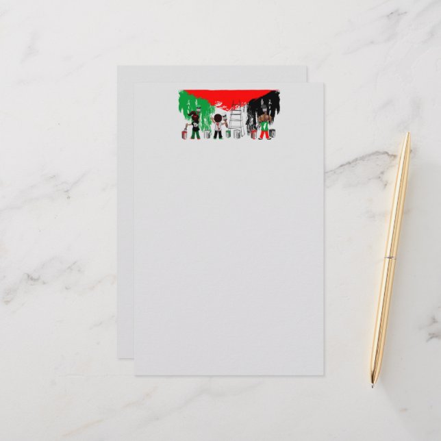 Children of Gaza Painting Palestine Flag  Stationery (Front/Back In Situ)