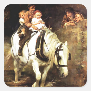 Children on a Horse painting Square Sticker