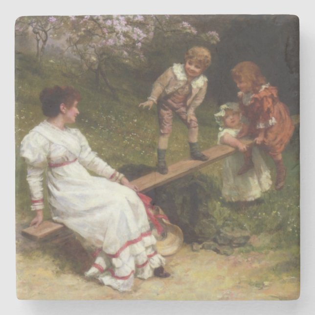 Children on a Seesaw (by Frederick Morgan) Stone Coaster (Front)