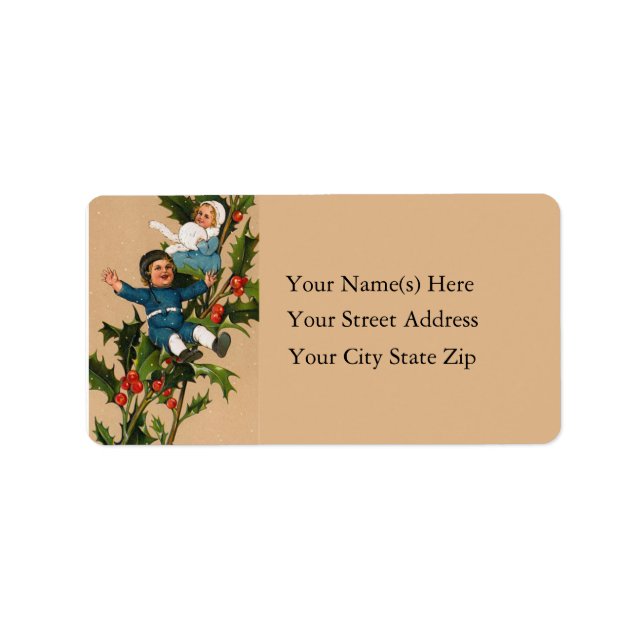 Children on Holly Vintage Address Label (Front)