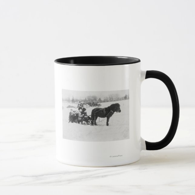 Children on Pony Drawn Sled Photograph Mug (Right)