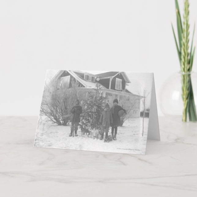 Children outside with Christmas tree Holiday Card (Front)