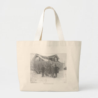 Children outside with Christmas tree Large Tote Bag