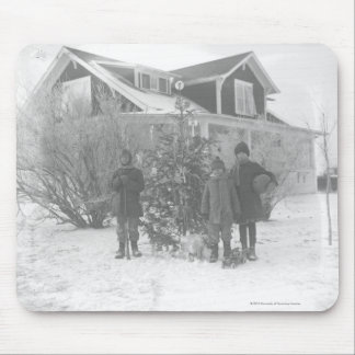 Children outside with Christmas tree Mouse Pad