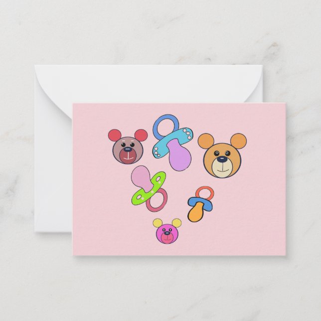 Children, pacifier, pacifier and teddy bear baby.  card (Front)