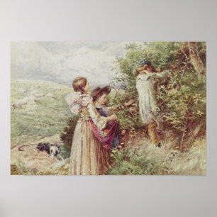 Children picking blackberries, 19th century poster