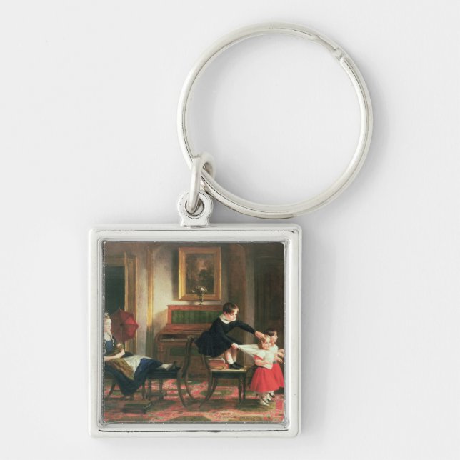 Children playing at coach and horses key ring (Front)