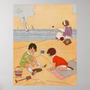 Children Playing At The Beach Poster