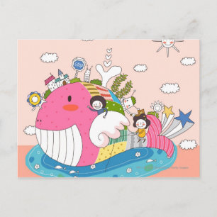 Children playing by fish in pond postcard