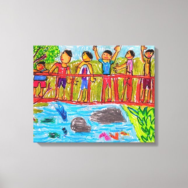 children playing drawing canvas print (Front)