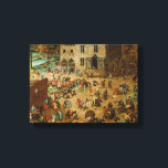 Children Playing Games (Pieter Bruegel the Elder) Canvas Print<br><div class="desc">This design features an oil-on-panel painting by the Flemish Renassaince artist Pieter Bruegel the Elder (circa 1530–1569). It shows a scene of village life where children, ranging in age from young toddlers to adolescents, are having all kinds of fun: they are rolling hoops, walking on stilts, riding hobby-horses, staging mock...</div>
