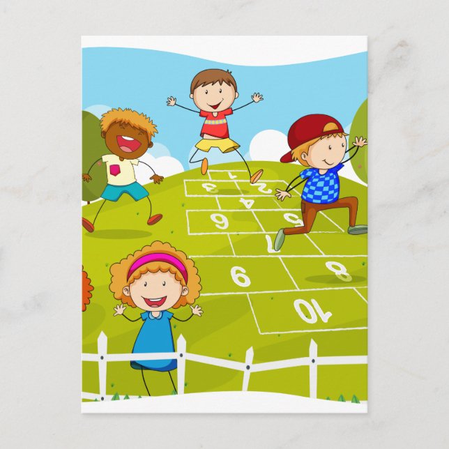 Children playing hopscotch in the park postcard (Front)