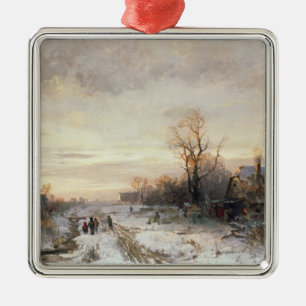 Children playing in a winter landscape metal tree decoration