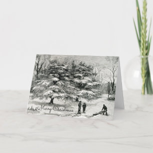 Children Playing in Snow Winter Holiday Card