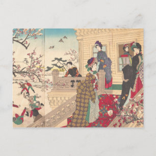 Children Playing in the Snow under Plum Trees Postcard