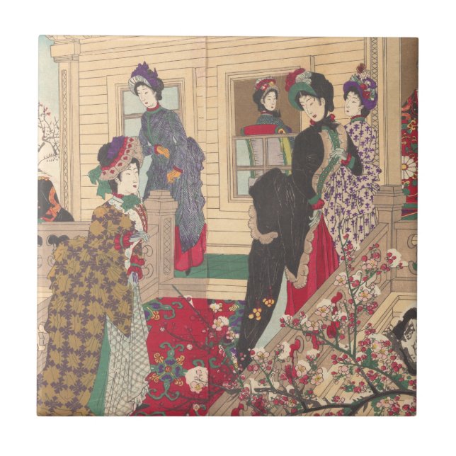 Children Playing in the Snow under Plum Trees Tile (Front)