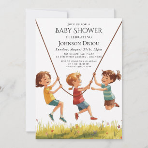 Children Playing on a Rope Kids Party Invitation
