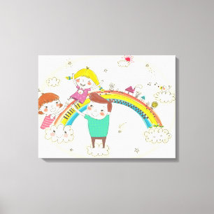 Children playing on rainbow canvas print