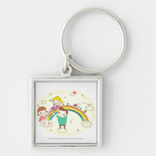 Children playing on rainbow key ring
