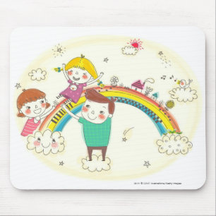 Children playing on rainbow mouse pad