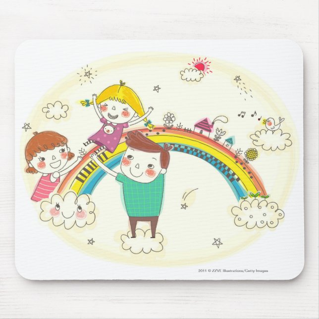 Children playing on rainbow mouse pad (Front)