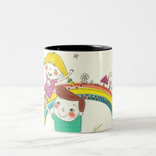 Children playing on rainbow Two-Tone coffee mug