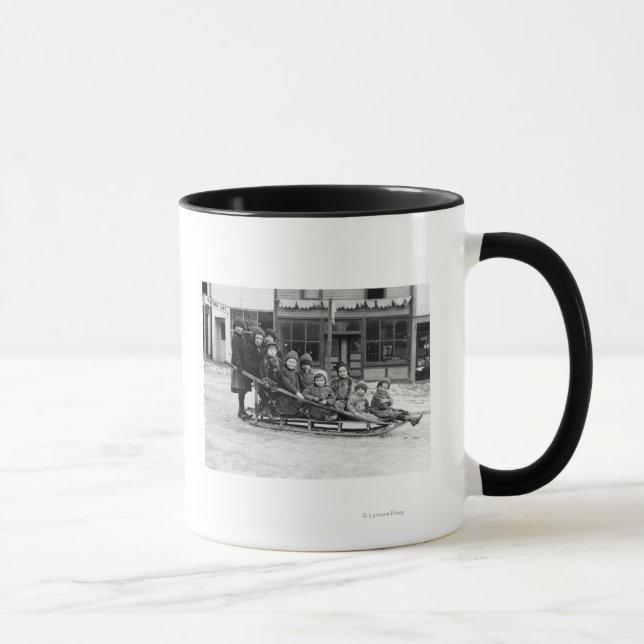 Children Playing on Sleigh in Seward Mug (Right)