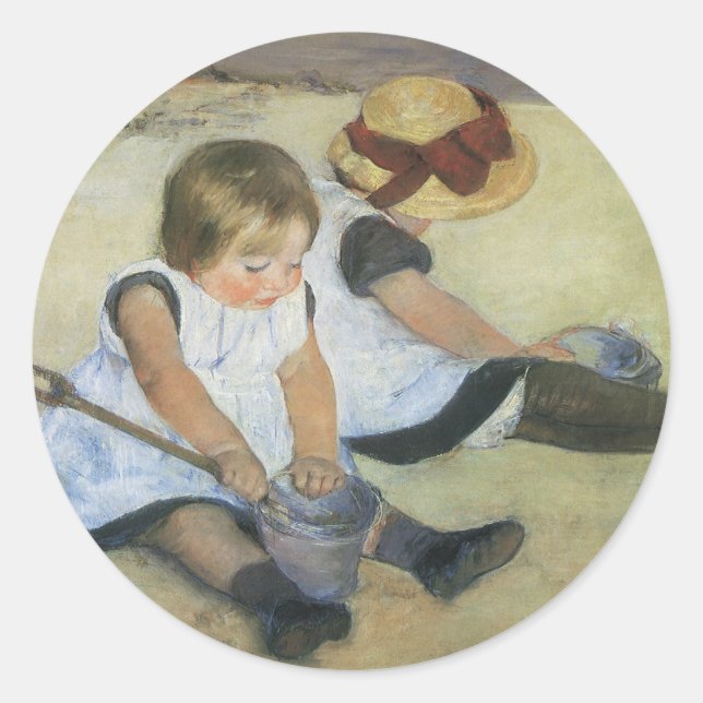 Children Playing on the Beach by Mary Cassatt Classic Round Sticker (Front)