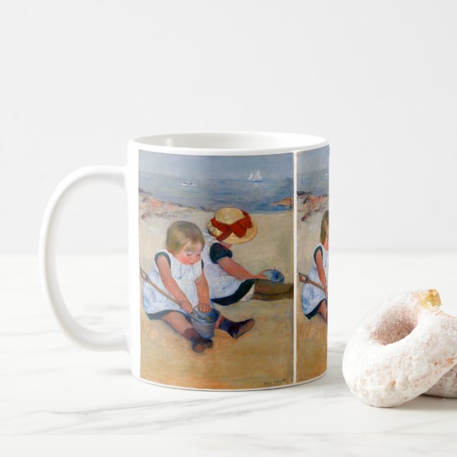 Children Playing on the Beach  Coffee Mug (With Donut)