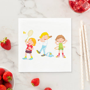 Children Playing Sport Napkin