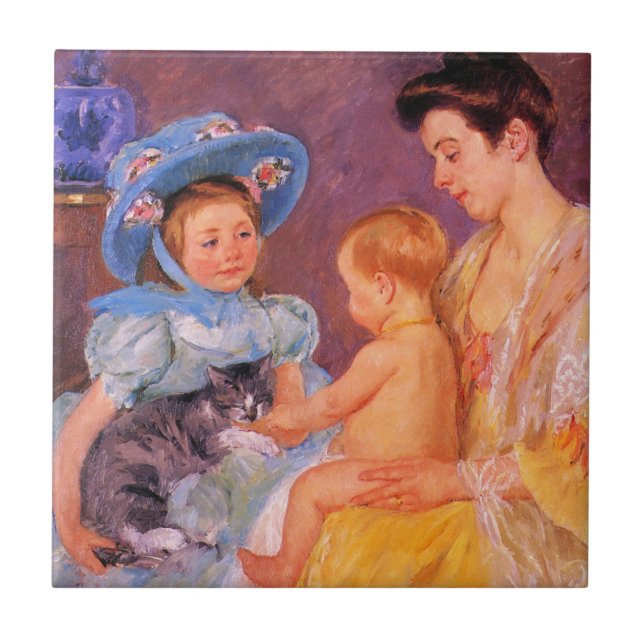 Children Playing with a Cute Kitten (Mary Cassatt) Tile (Front)