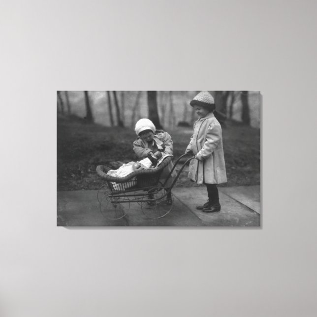 Children Playing with Campbell Kid Doll Canvas Print (Front)