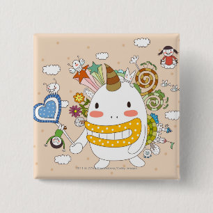 Children playing with monster 15 cm square badge